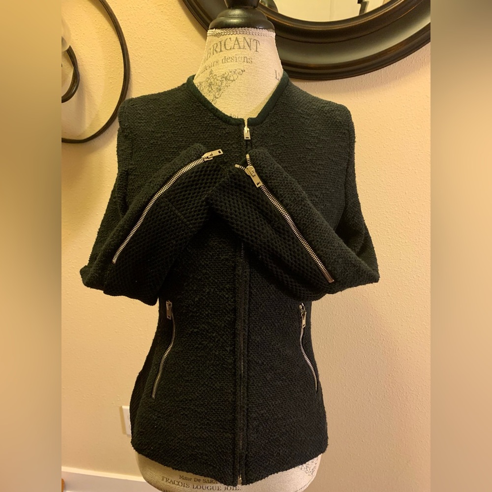 DARLING IRO AMIYA SWEATER JACKET. COLLARLESS, ZIP FRONT & POCKETS. SIDE DETAIL - Picture 8 of 12